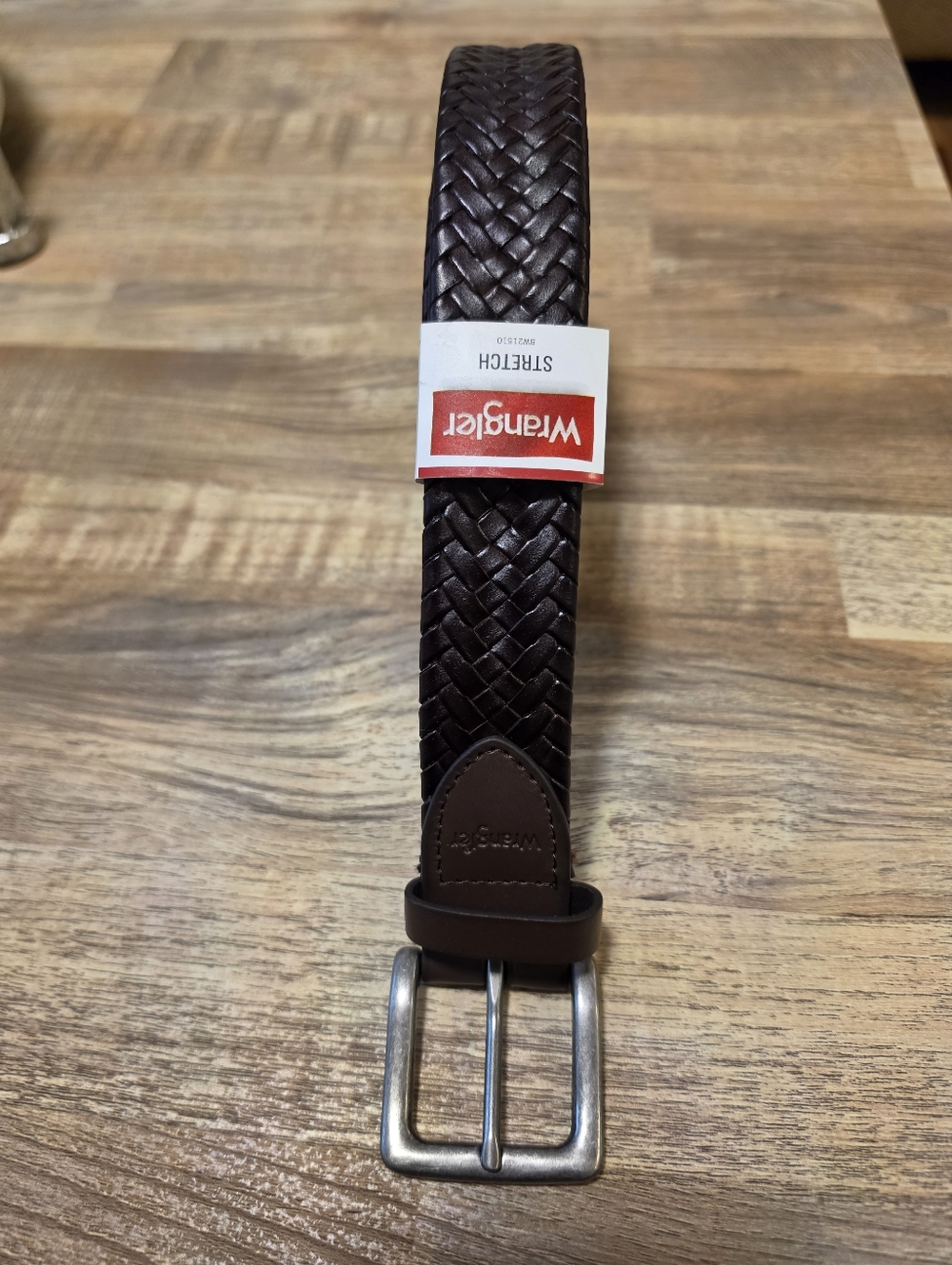 Braided Leather Belt, Wrangler, Dark Brown, Size 44, NWT